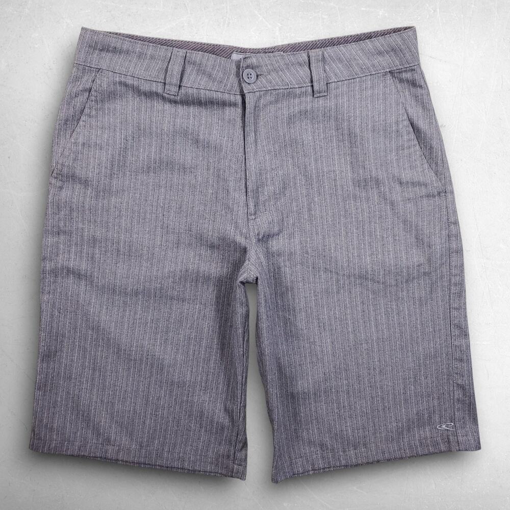 O'Neill Chino Shorts Men 32 Gray Striped 11 In Inseam Pockets Casual Flat Front‎